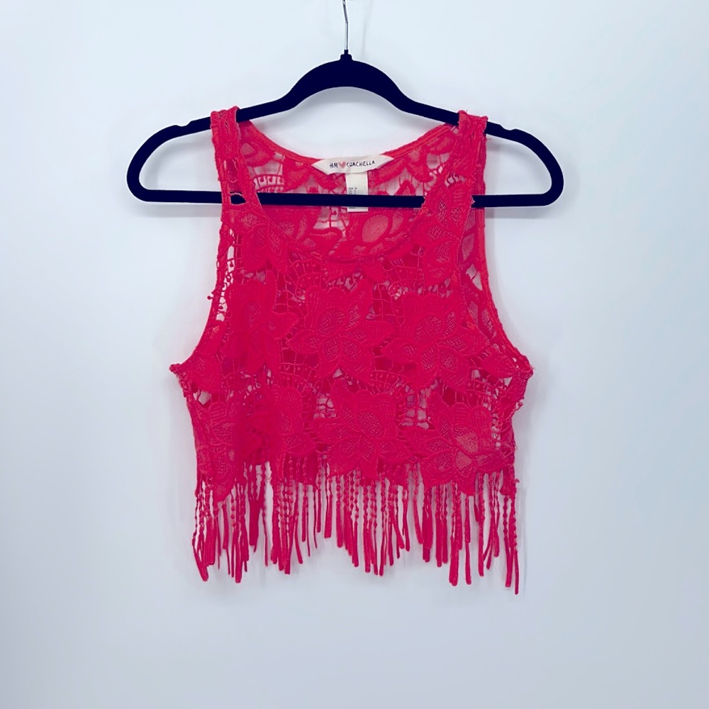 H&M Coachella Cropped Lace Fringe Tank